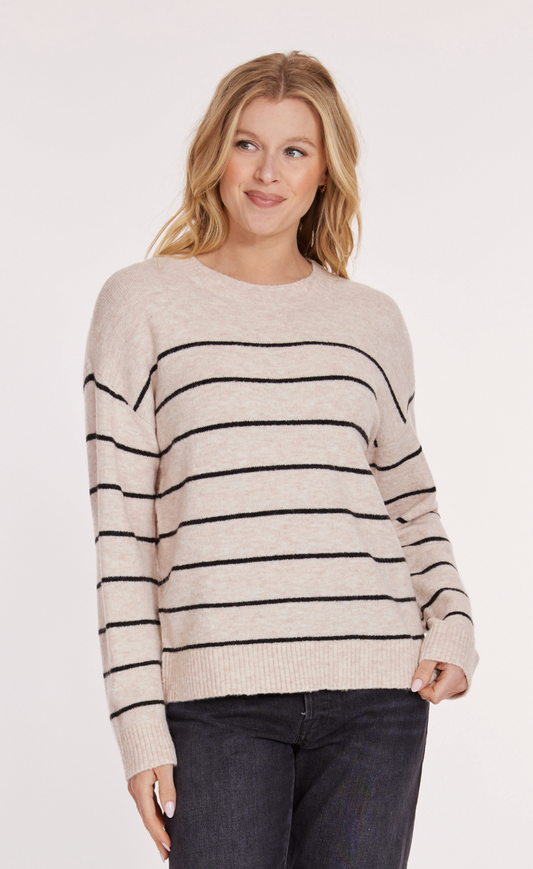 Long Sleeve Crew Stripe Sweater in Chai