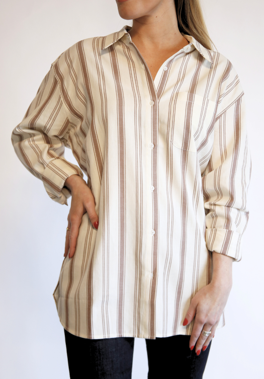 Harris Oversized Button Down Shirt in Nutmeg Stripe