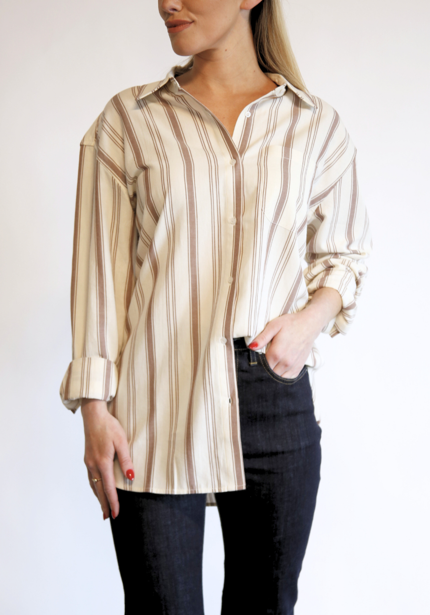 Harris Oversized Button Down Shirt in Nutmeg Stripe