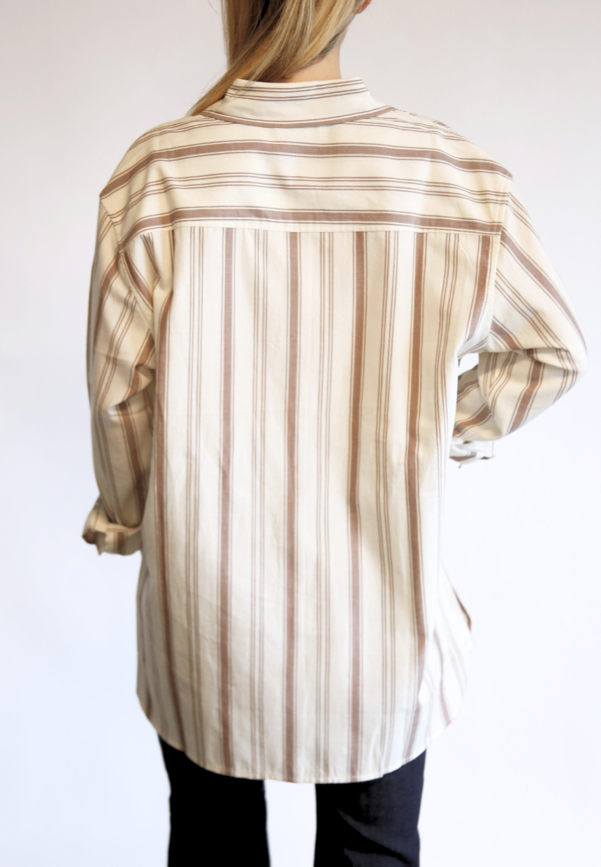 Harris Oversized Button Down Shirt in Nutmeg Stripe