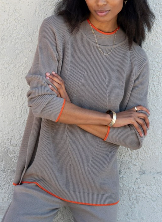 Camden Mockneck Sweater in Hazelnut & Orange