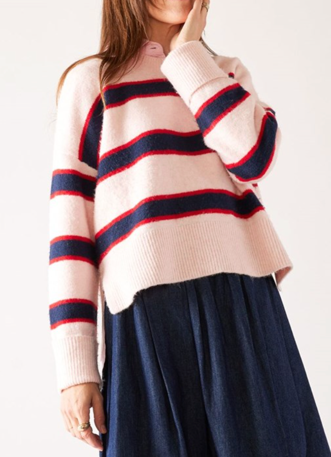 Keeper Crewneck Sweater in Striped Pink