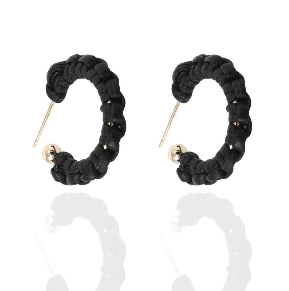 Petite Braided Hoop Earrings in Black