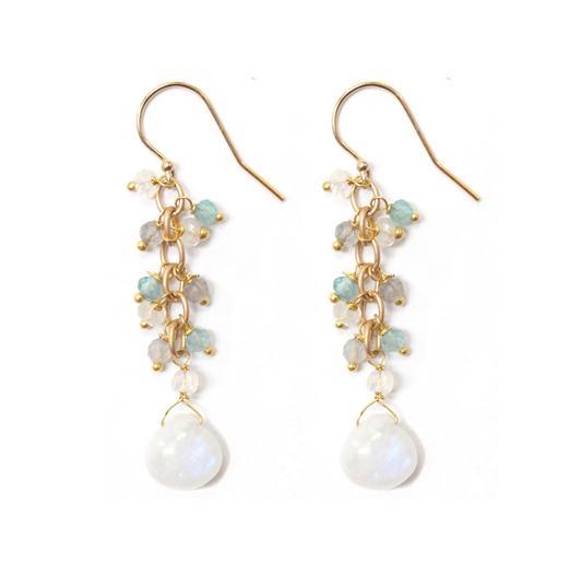 Gold Rain Drop Earrings in Moonstone