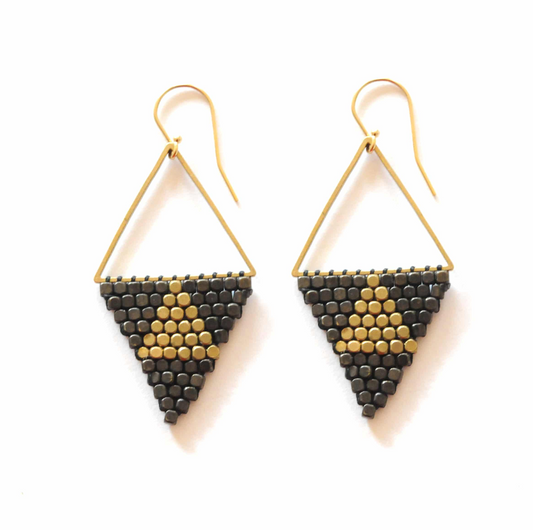 Gold Mixed Metal Triangle Earrings