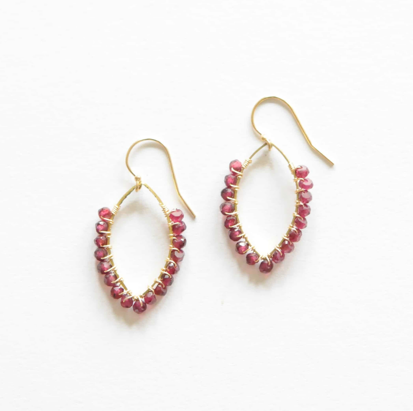 Gold Lotus Petal Earrings in Garnet