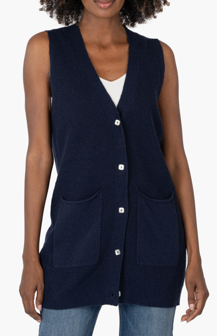 Avalon Cardigan Sweater Vest in Navy