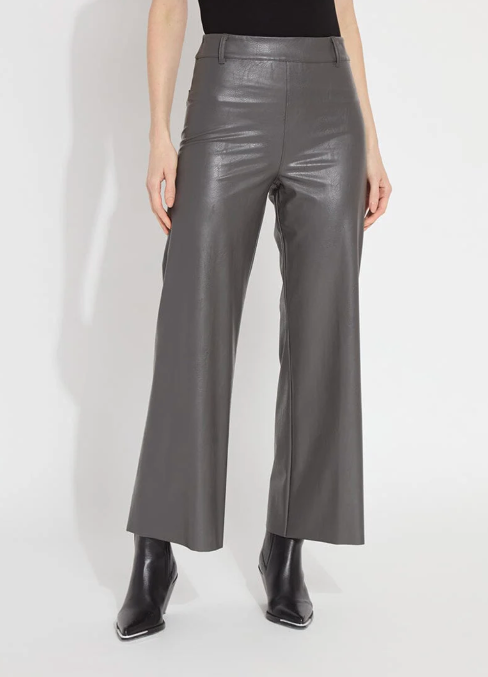 Hi Waist Vegan Leather Wide Leg in Gray