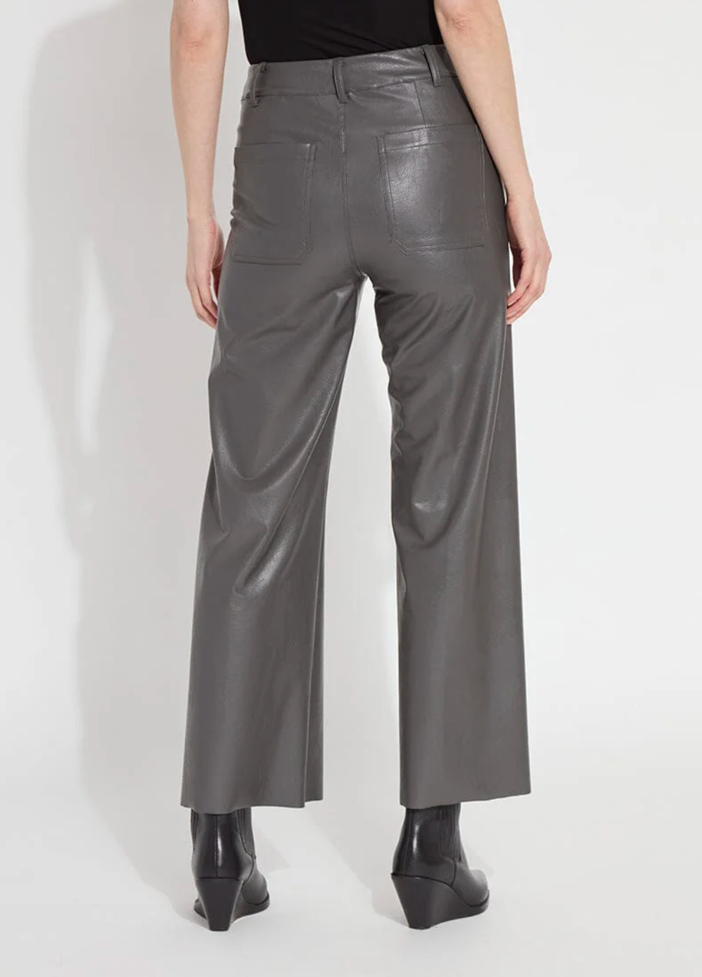 Hi Waist Vegan Leather Wide Leg in Gray