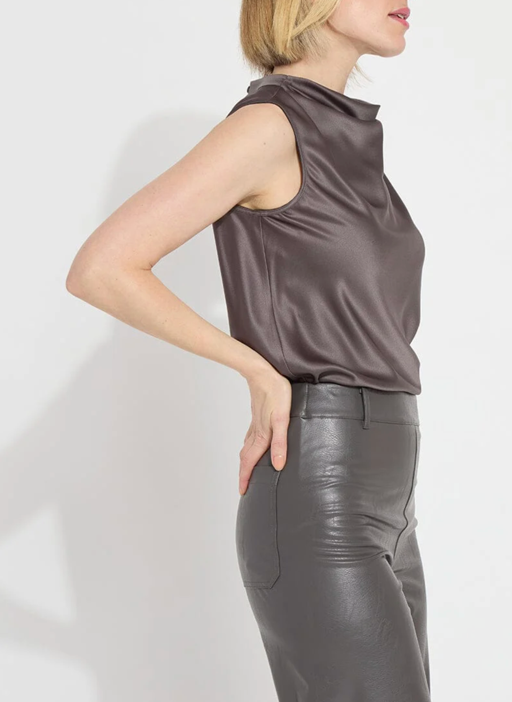 Justine Draped Mock Neck Gray Ash