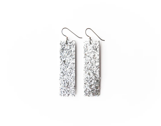 Silver Sparkle Leather Earrings - Four Corners