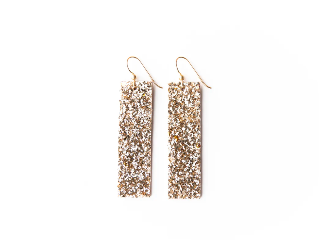 Gold Sparkle Leather Earrings - Four Corners