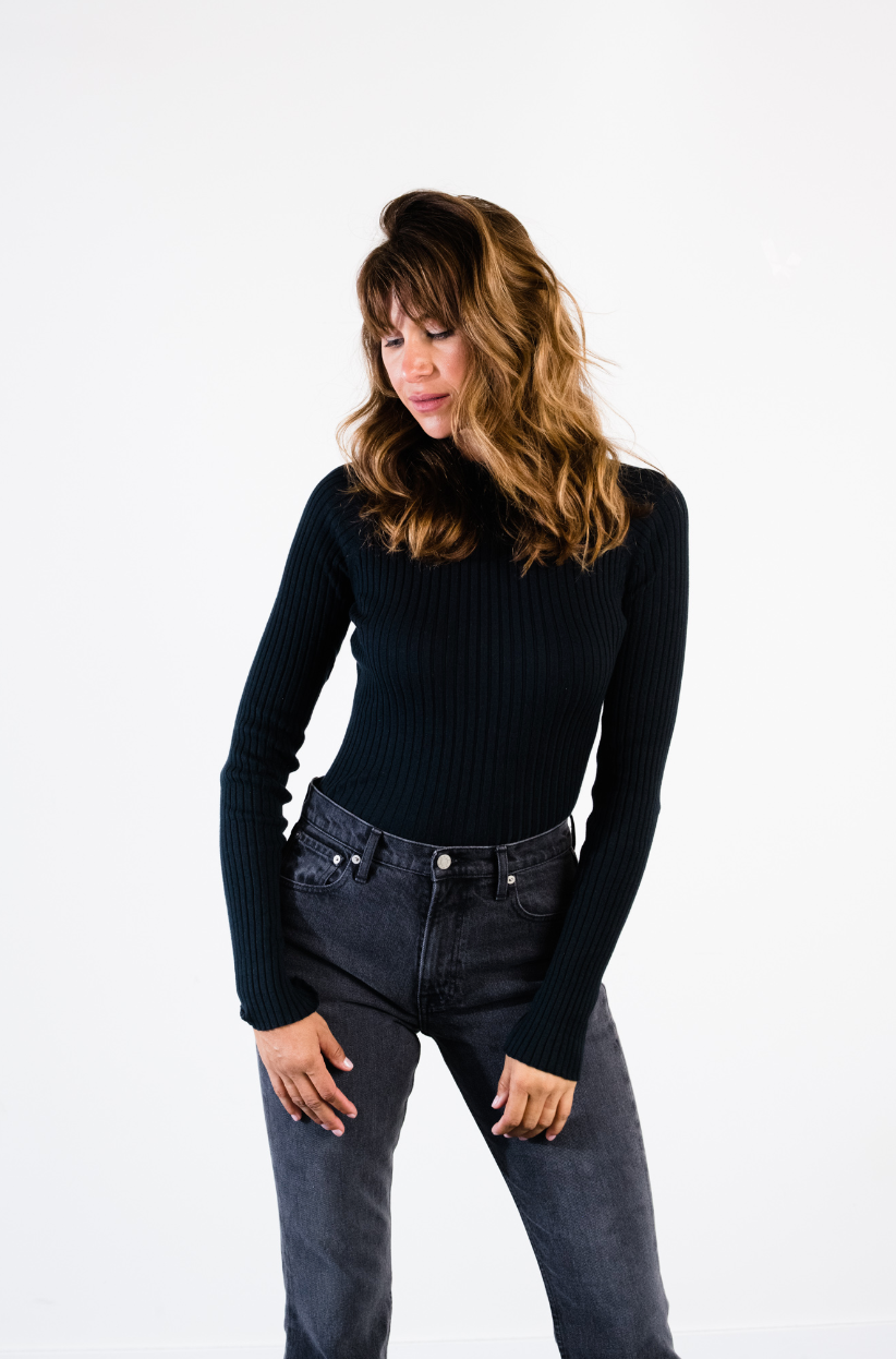 Madison Mock Neck Sweater in Black