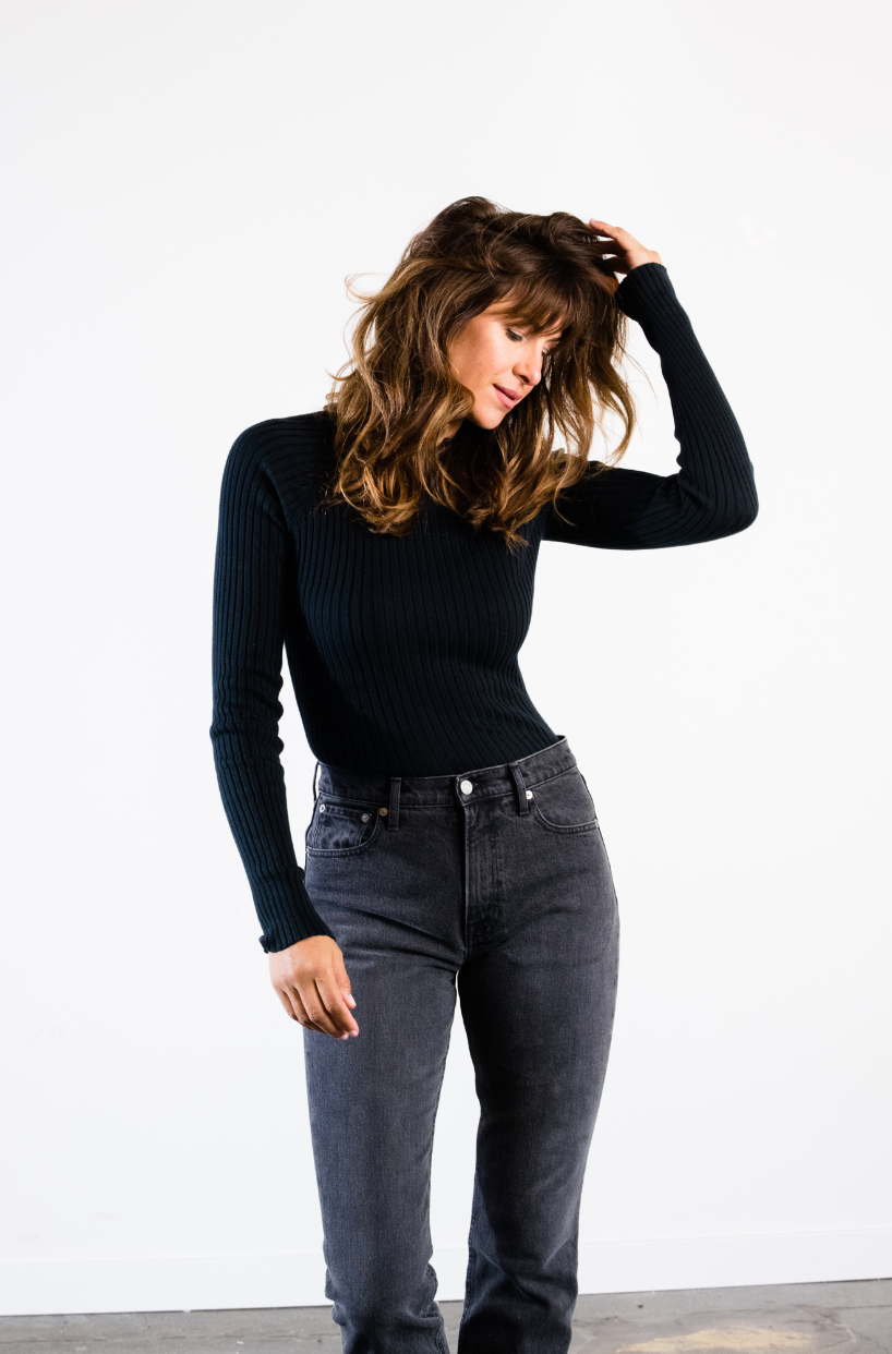 Madison Mock Neck Sweater in Black