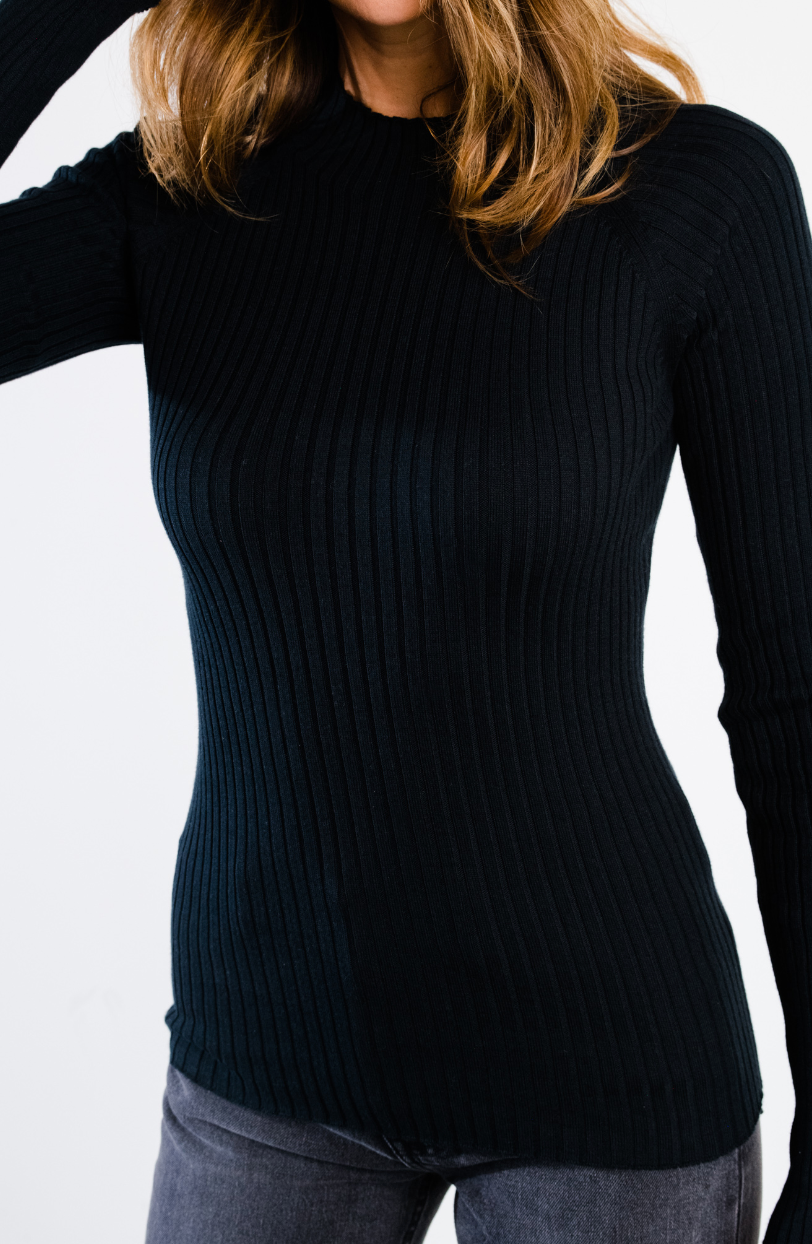 Madison Mock Neck Sweater in Black