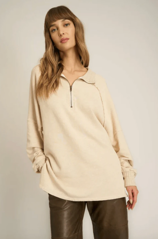 Kerry Half Zip Oversized Sweatshirt in Mother of Pearl