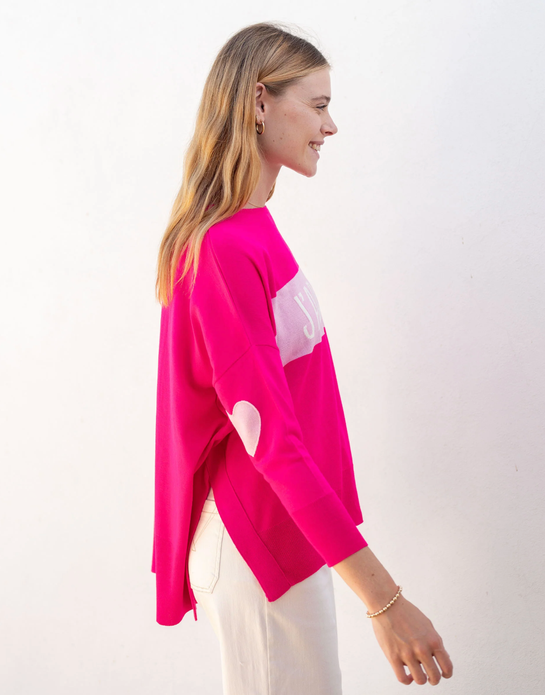 Amour Sweater with Heart Patch in Hot Pink JADORE Motto