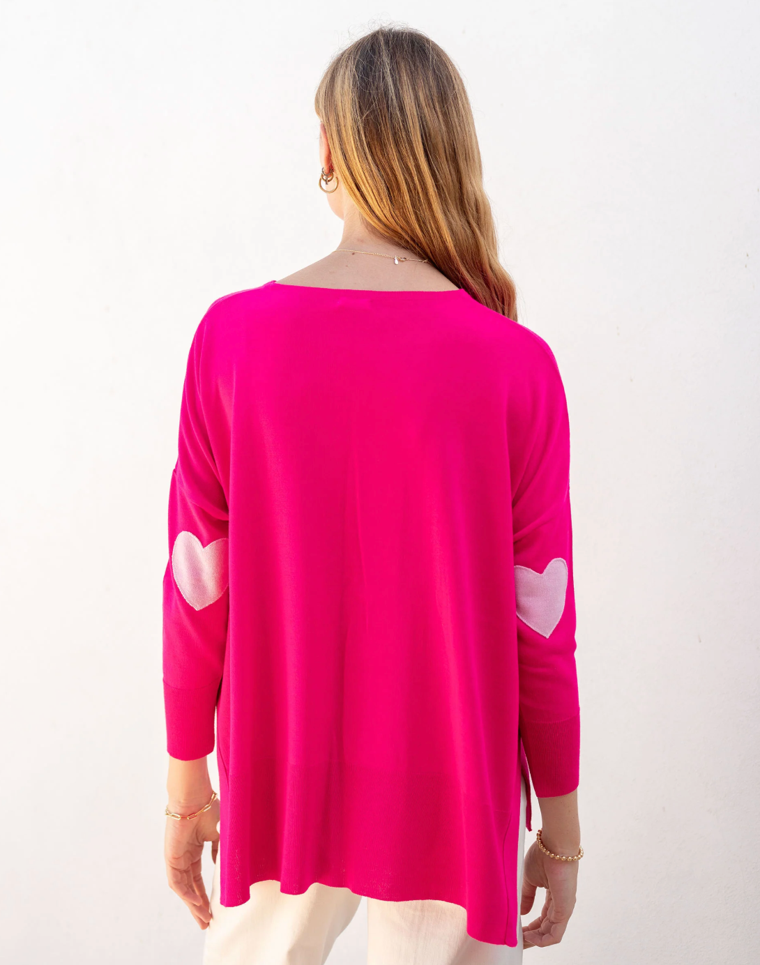 Amour Sweater with Heart Patch in Hot Pink JADORE Motto