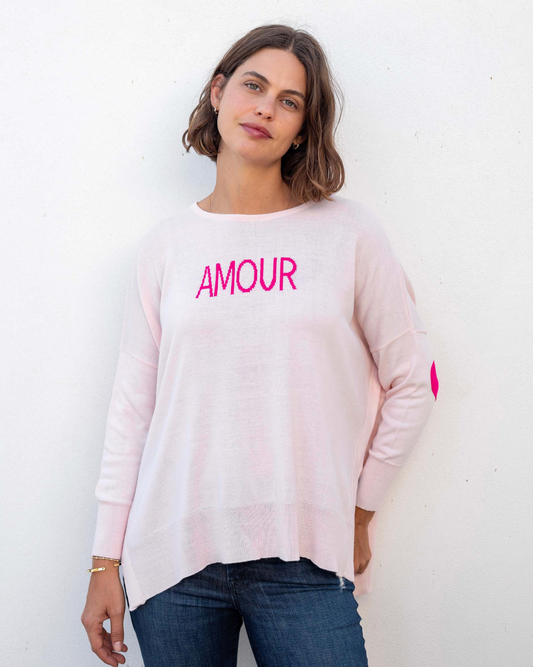 Amour Sweater with Heart Patch in Rose AMOUR Motto