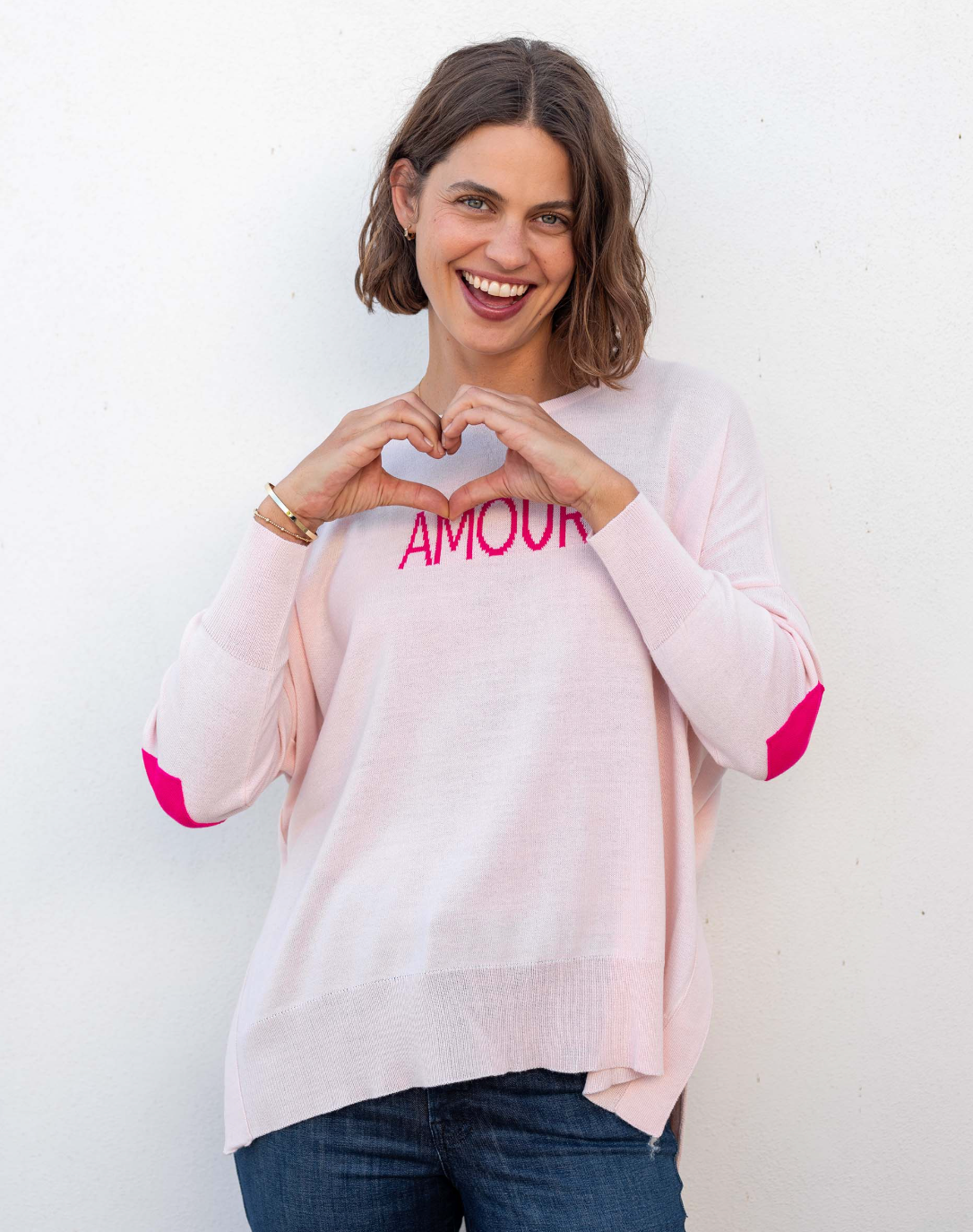 Amour Sweater with Heart Patch in Rose AMOUR Motto