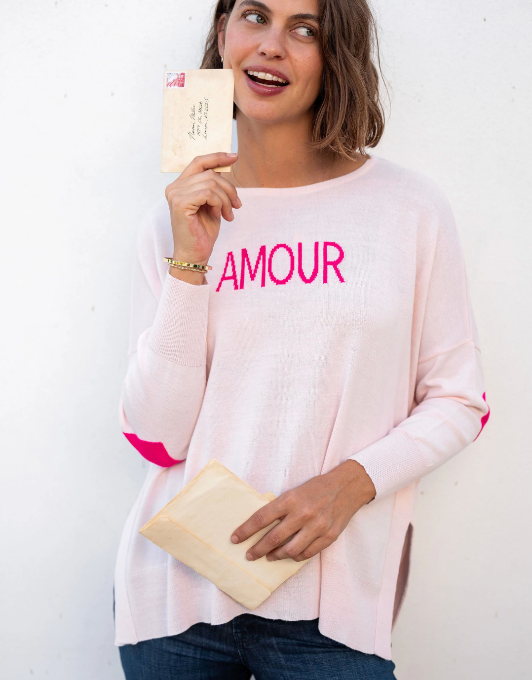 Amour Sweater with Heart Patch in Rose AMOUR Motto