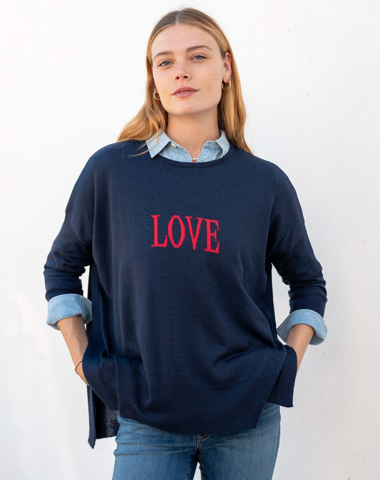 Amour Sweater with Heart Patch in LOVE Motto