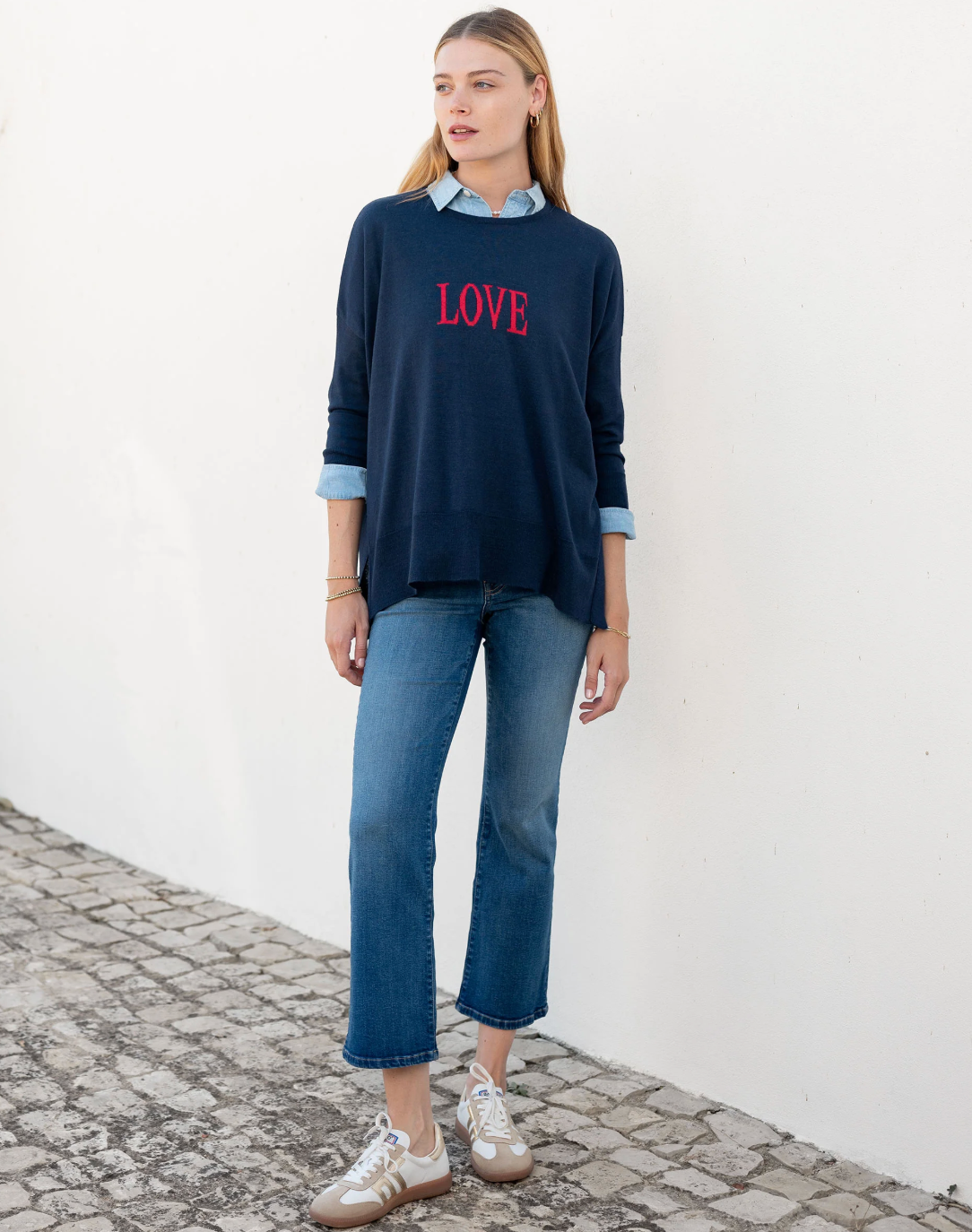 Amour Sweater with Heart Patch in LOVE Motto