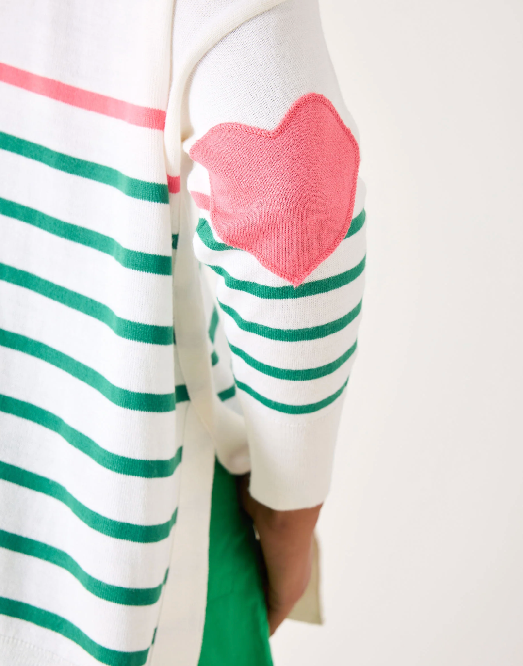 Amour Sweater with Heart Patch in Pink + Kelly Green Stripe