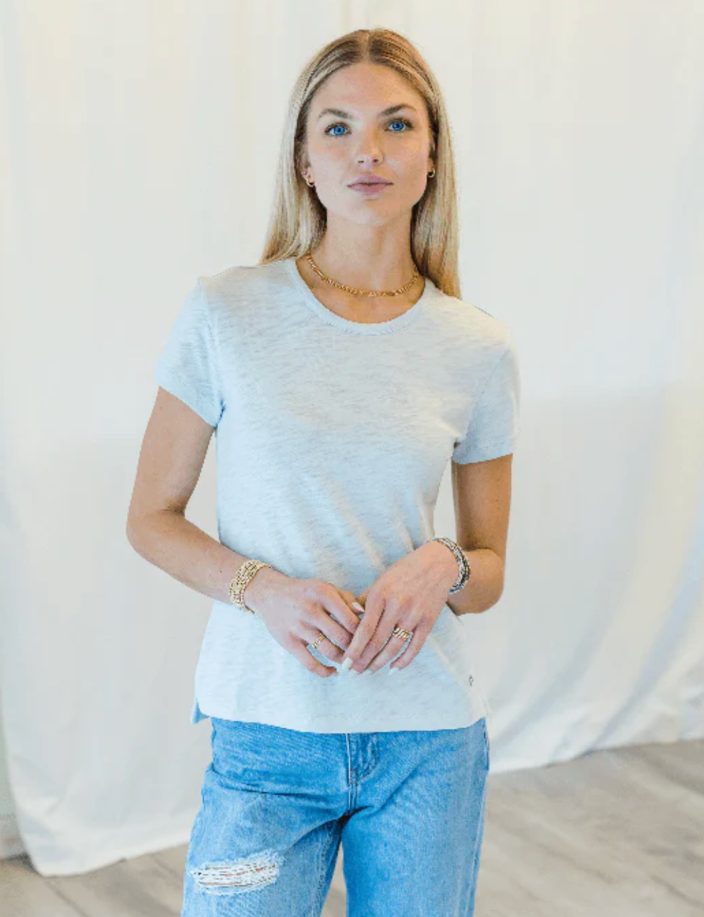 Short Sleeve Jeans Crew in Pale Blue