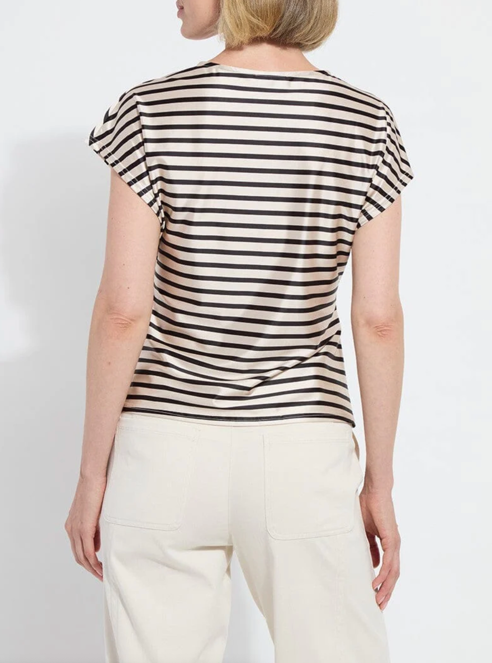 Bruna Side Draped Top Printed in Coastal Stripe