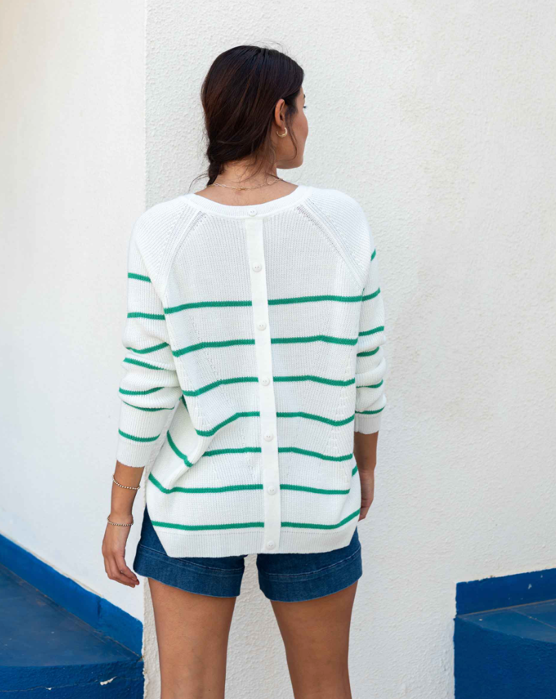 Camden Sweater in White + Green Stripe