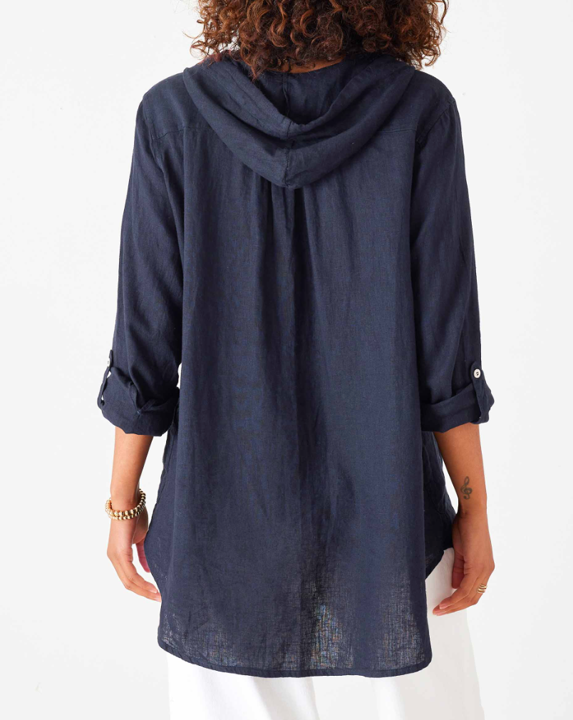 Hermosa Linen Hoodie Tunic in Navy