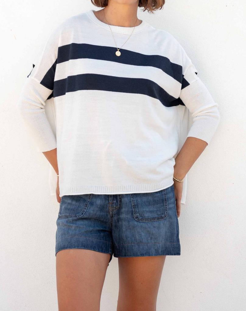 Catalina Crewneck Sweater in Navy Cali Stripe