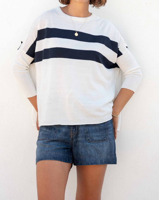 Catalina Crewneck Sweater in Navy Cali Stripe