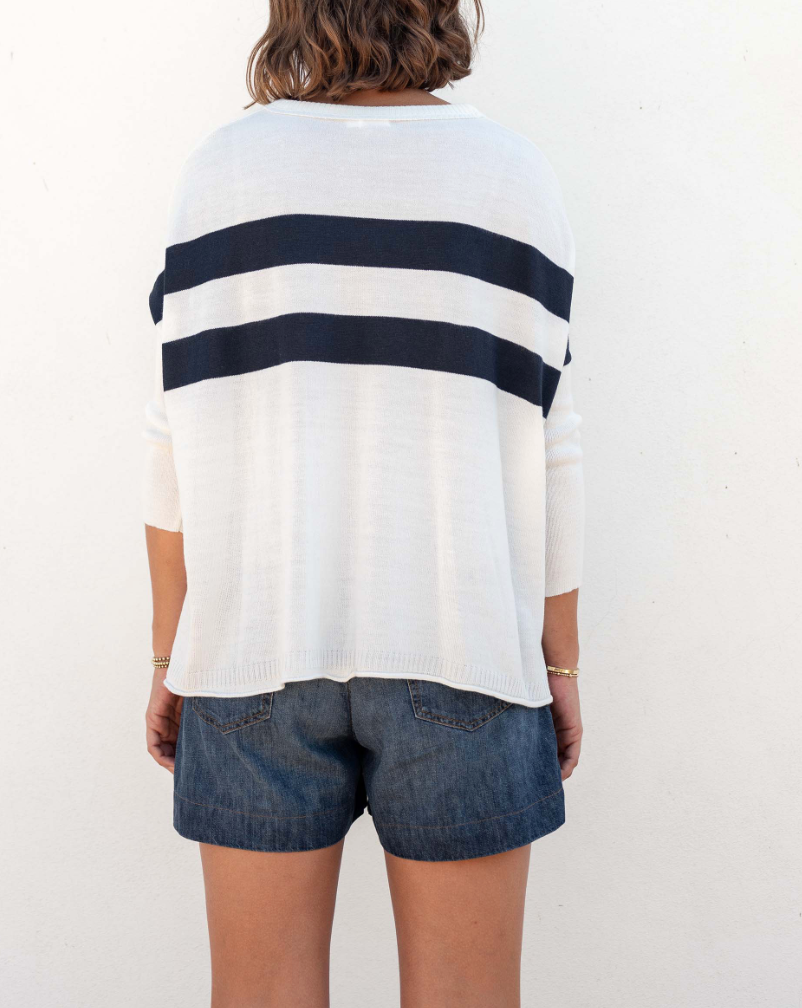 Catalina Crewneck Sweater in Navy Cali Stripe