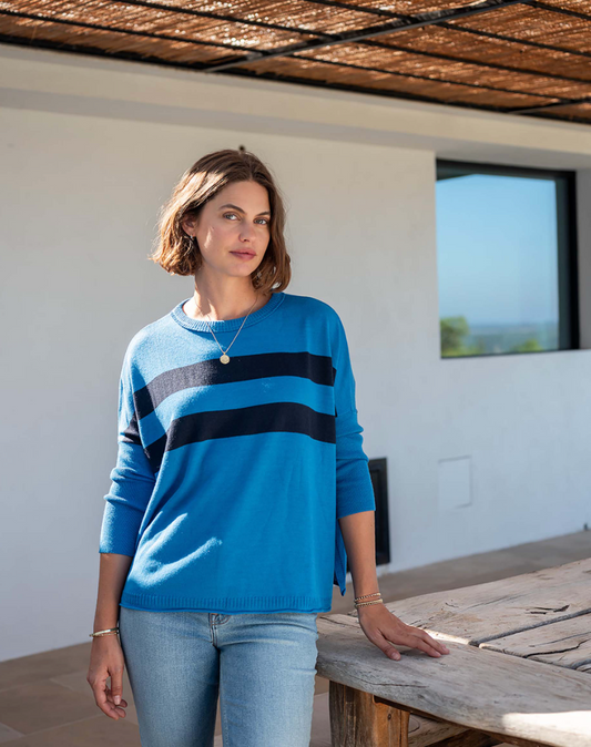 Catalina Crewneck Sweater in Azure Cali Stripe