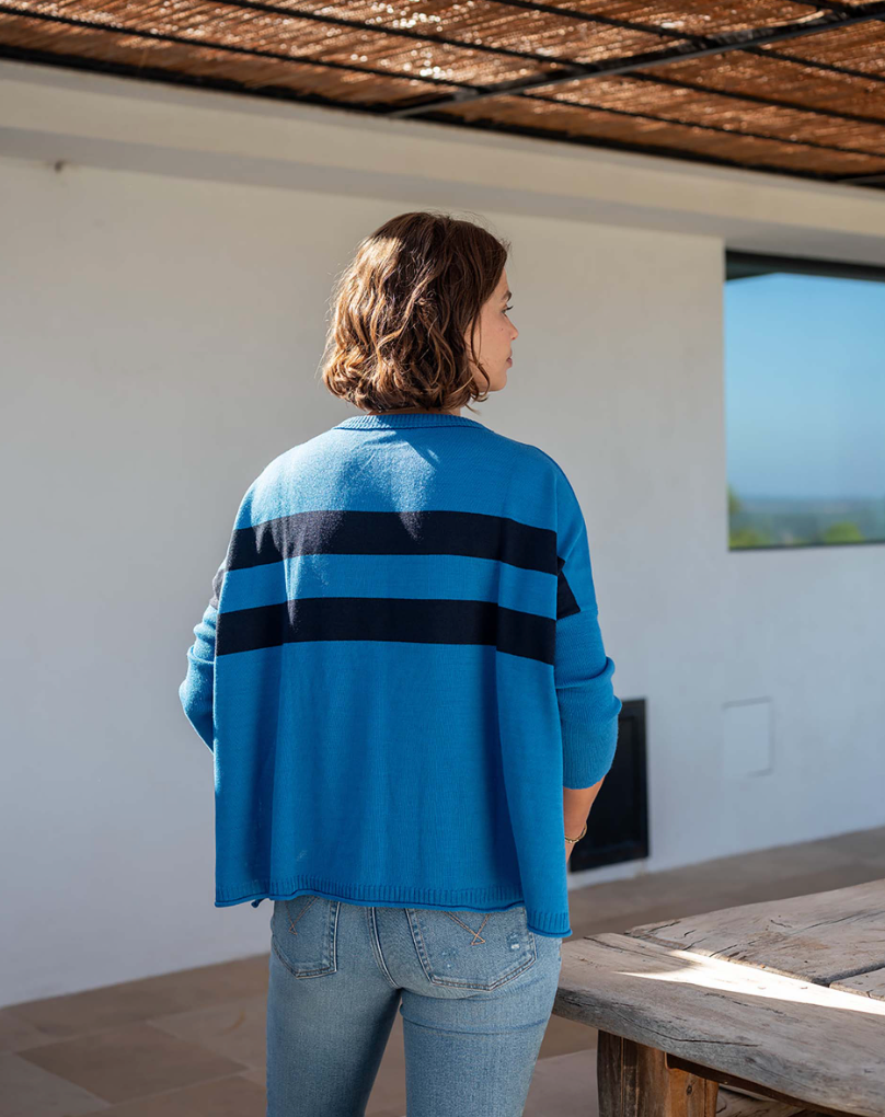 Catalina Crewneck Sweater in Azure Cali Stripe