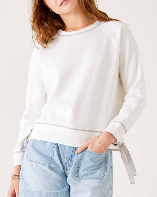 Soft + Frenchie Tie Side Crewneck in White