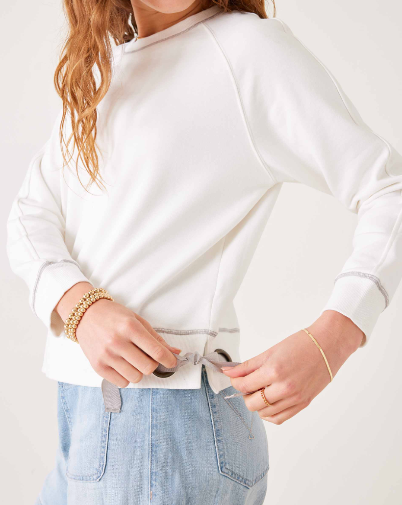 Soft + Frenchie Tie Side Crewneck in White