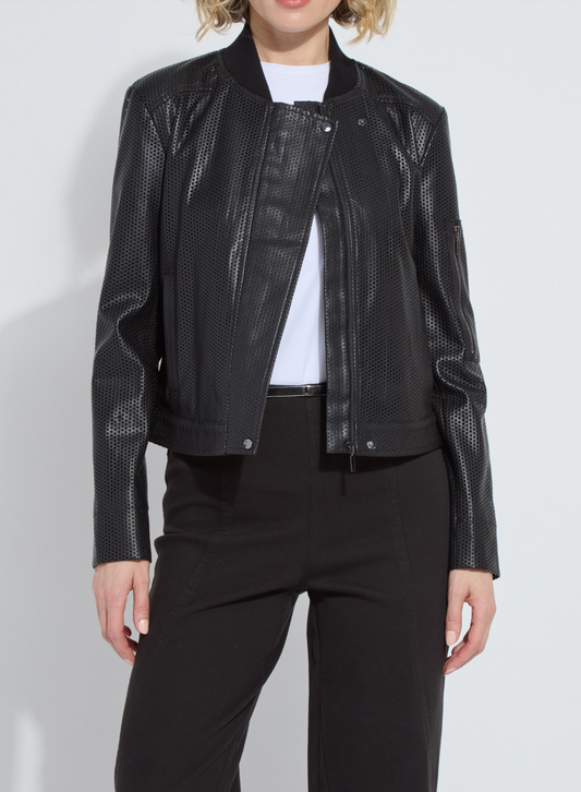 Millicent Perforated Vegan Leather Jacket in Black