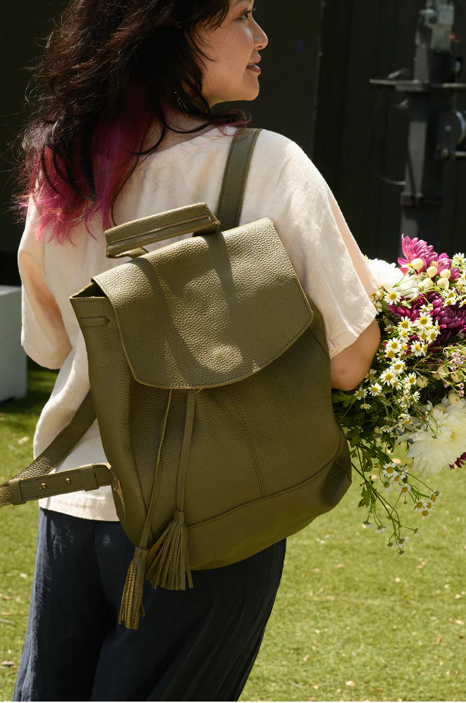 GR Tassel Backpack in Pebbled Olive