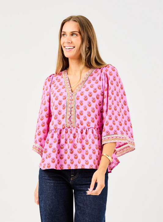 Monroe Top in Pink Floral Foulard