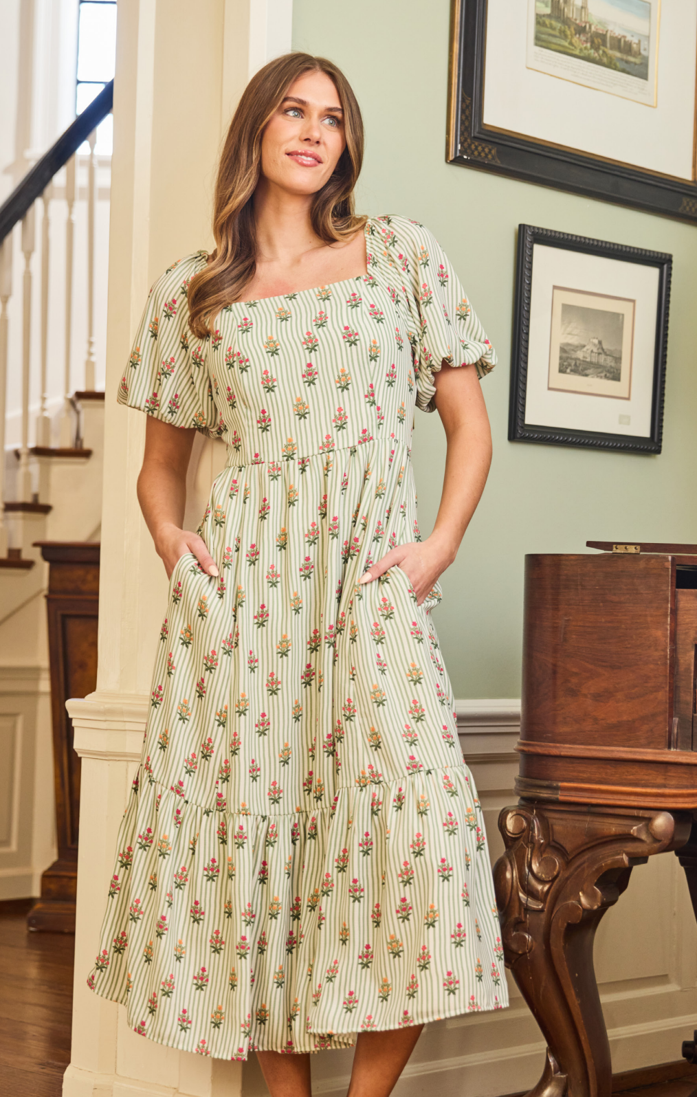 Alexi Dress in Cottage Stripes