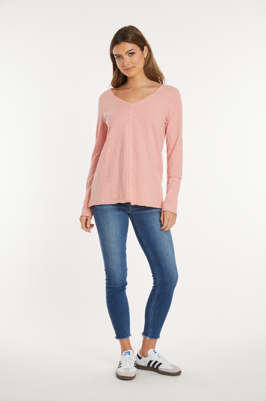 Long Sleeve Wide V-Neck Tunic in Ash Blush