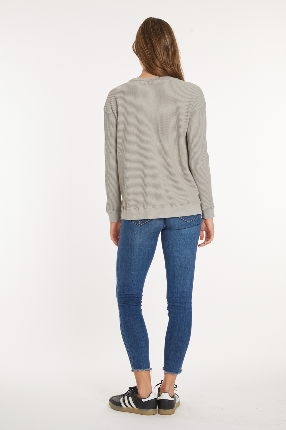 Long Sleeve Button Front Waffle Longer Cardi Moonshine