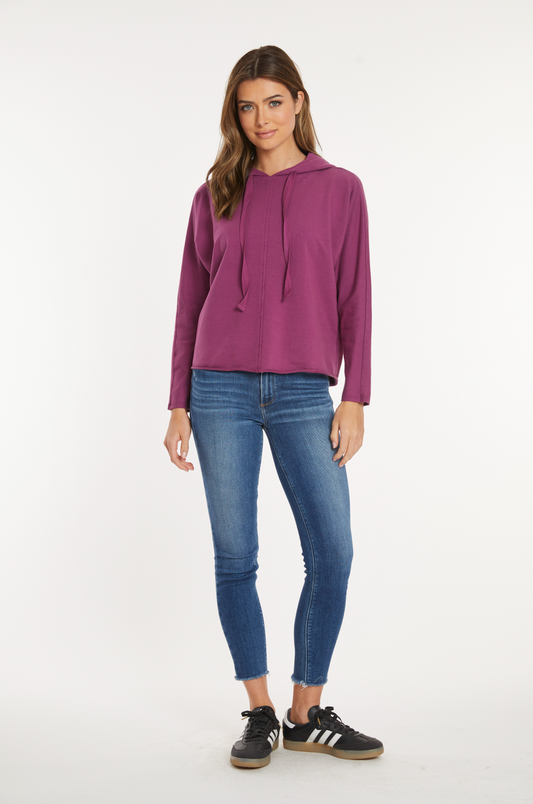 Long Sleeve Kimono Sleeves Hoodie in Wildberry
