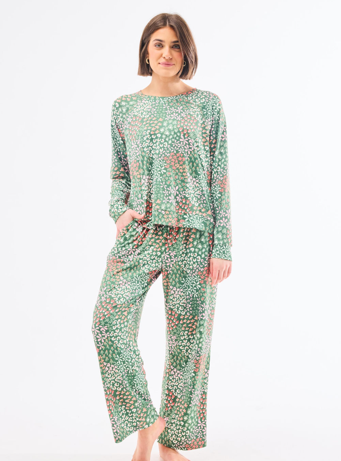 Annie Long PJ Set in Open Meadows Green