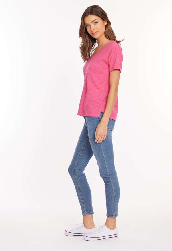 Boxy V-Neck Tee in Fruit Punch