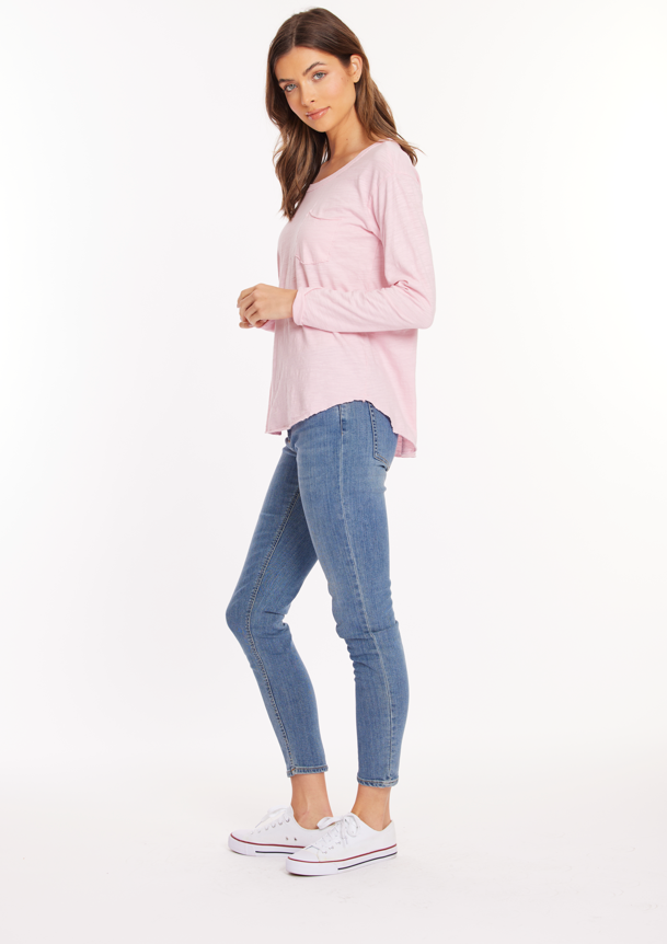 Shirttail Pocket Tee in Pearly Pink