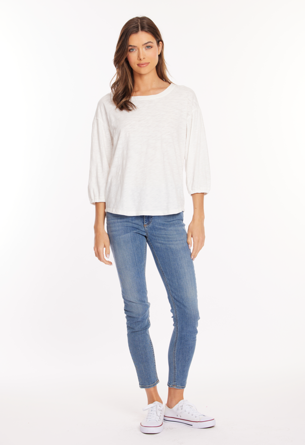 Puff Sleeve Open Crew in White Halo